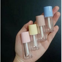 small moq empty luxury mini cylinder colorful short fat lipgloss packaging clear lip gloss container wand tubes with brush 2ml