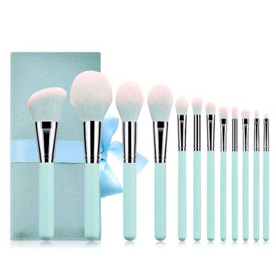 12 Pcs Blue Handle Professional Makeup Brush Set Logo With Case