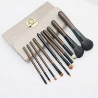 New custom 10 pearl makeup brushes animal hair kit wool make up brush set with PU makeup case