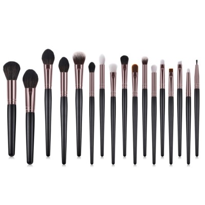 High Quality 17 Pcs Black Color Wood Professional Soft Vegan Natural Hair Makeup Eye Brushes Travel Set Foundation Custom