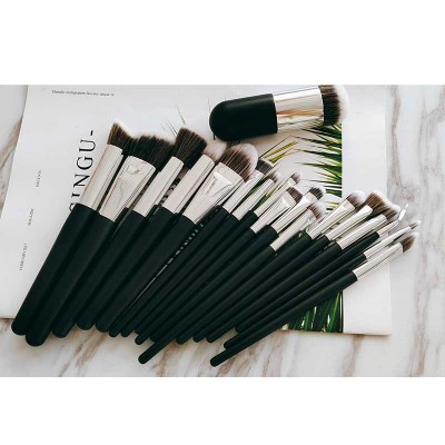 18 Pcs Black Handle Custom Logo Cruelty Free Natural Vegan Cosmetics Makeup Brushes 2019 Set With Mini Short Brushes Wholesale